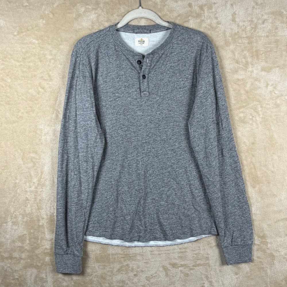Marine Layer Mens S Gray Long Sleeve Henley Tri-Blend Shirt Coastal Relaxed Soft